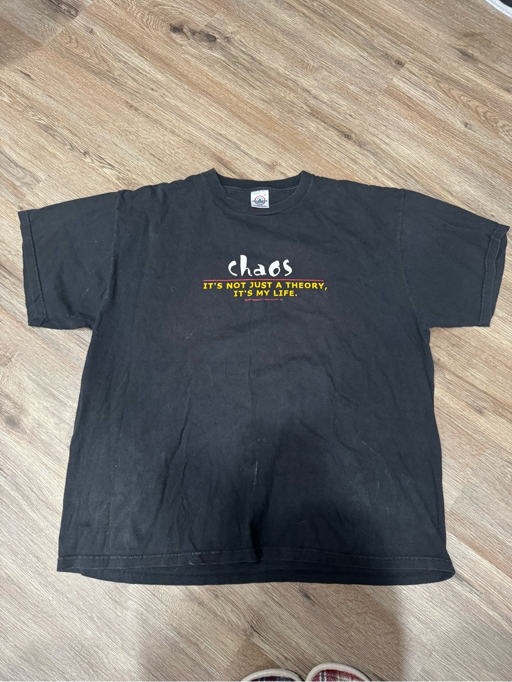 Vintage Black 'Chaos' Graphic Tee with Yellow Text